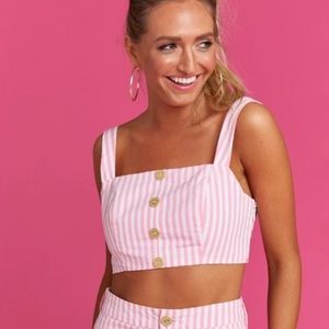 Show Me Your MuMu x Barbie Pink and White Crop Top